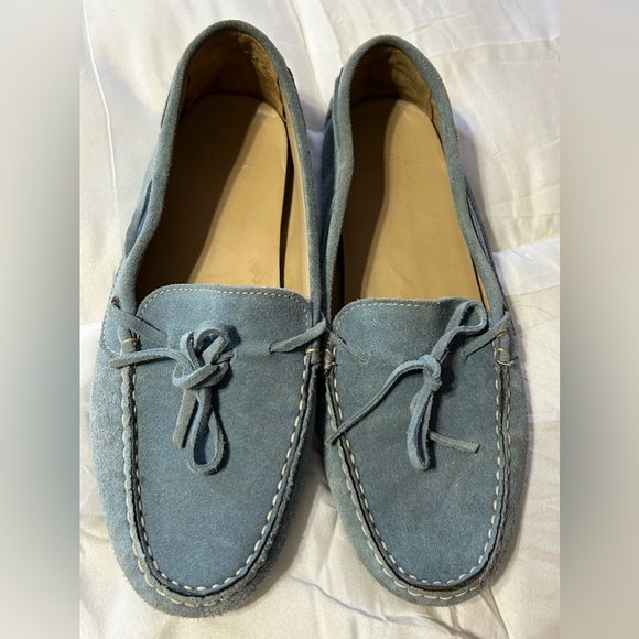 Ann Mashburn Driving Moccasins, Size 10 / 40 Baby Blue Suede - Picture 1 of 7